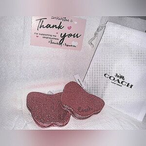 NWT Coach Sparkly Pink Rose Butterfly Compact Mirror (1) one NEW